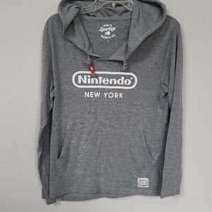 Nintendo Gray Hooded Tee Womens L Princess Peach Silhouette L/S Sportige Top